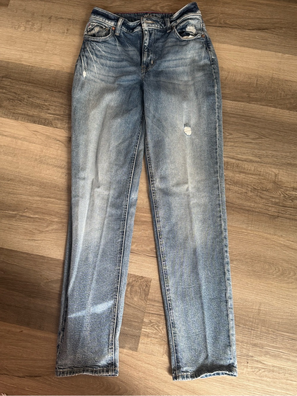 Edgely Women’s 2/26 Distressed High Rise Straight Leg Jeans Medium Wash Denim